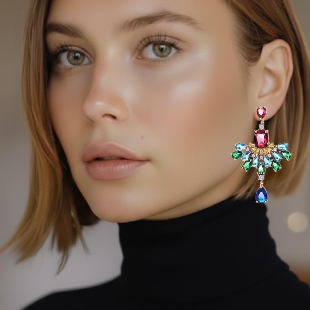 Let your inner radiance shine this season with the power of #LivOliver chandelier earrings, crafted from shining mixed-cut radiant stones. These chandelier earrings will bring the drama to any party ✨ #livoliverjewelry #chandelierearrings #statementearrings