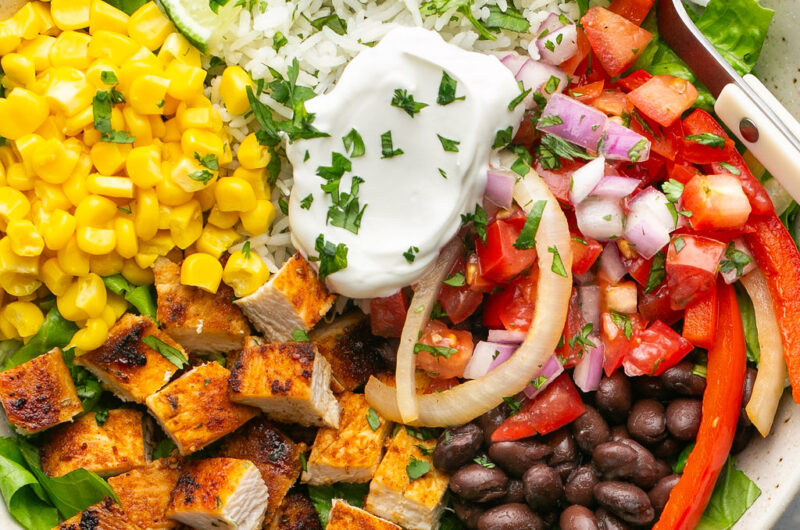 High Protein Chicken Burrito Bowl (Under 500 Calories)