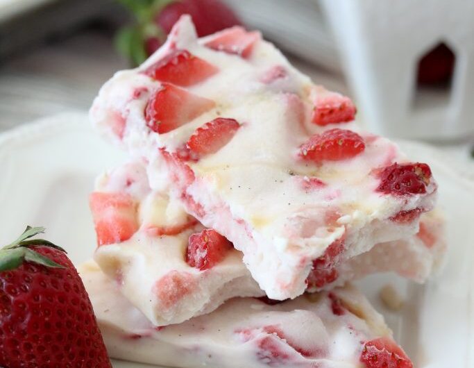 Frozen Strawberry Yogurt Bark (Easy, Healthy & Under 150 Calories)